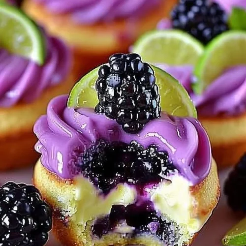 Blackberry Lime Cheesecake Cupcakes topped with fresh blackberries and lime zest