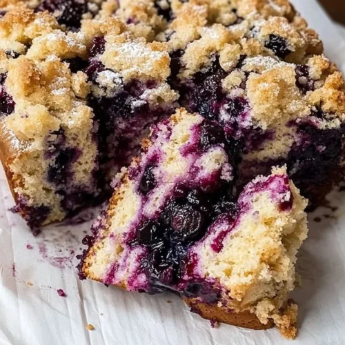 Slice of Blueberry Brioche Cake with blueberries on top