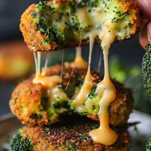 Deliciously golden Broccoli Cheese Patties on a plate with fresh herbs.