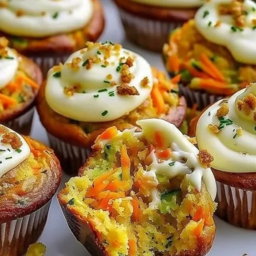 Carrot apple zucchini muffins with cream cheese frosting on a plate