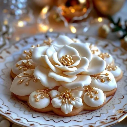 Chamomile Charm Holly Cookies decorated for the holiday season.