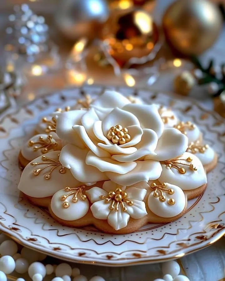 Chamomile Charm Holly Cookies decorated for the holiday season.