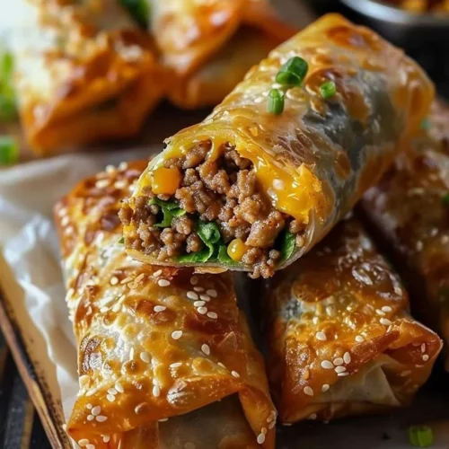 Cheeseburger egg rolls served with dipping sauce