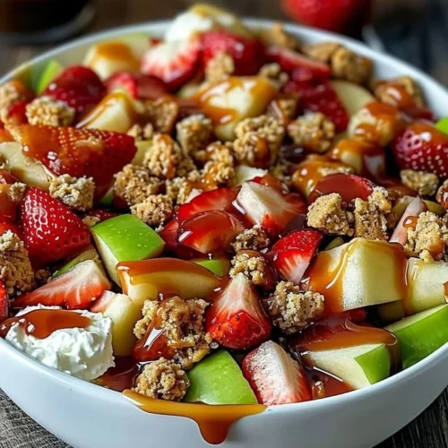 Colorful cheesecake fruit salad served in a bowl with fresh fruits