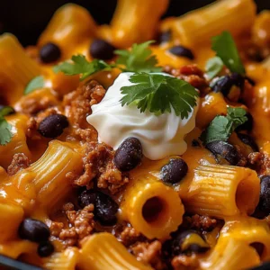 Cheesy beef enchiladas tortellini dish served with garnishes
