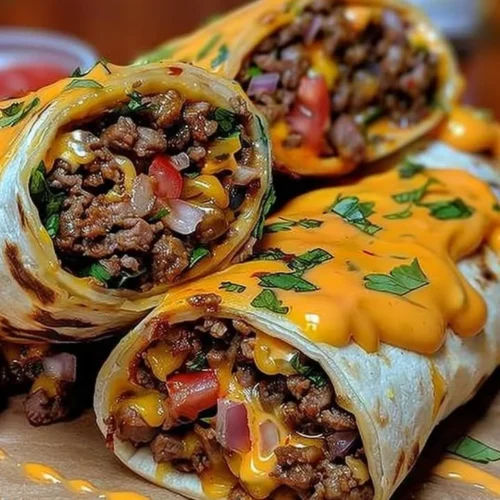 Delicious cheesy beef wraps filled with seasoned beef and melted cheese