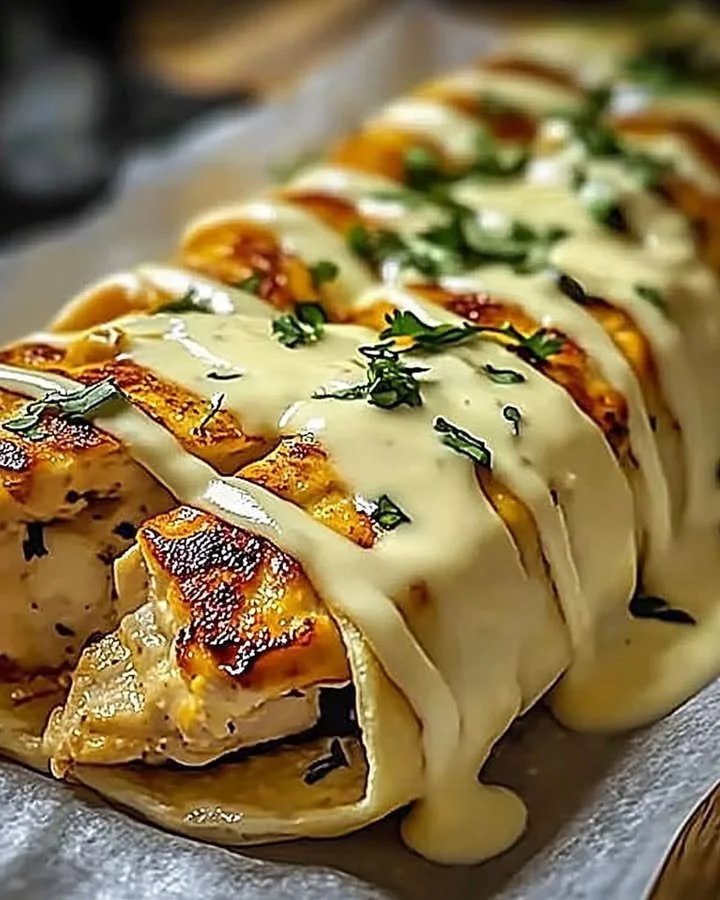 Delicious cheesy garlic chicken wraps ready to be served
