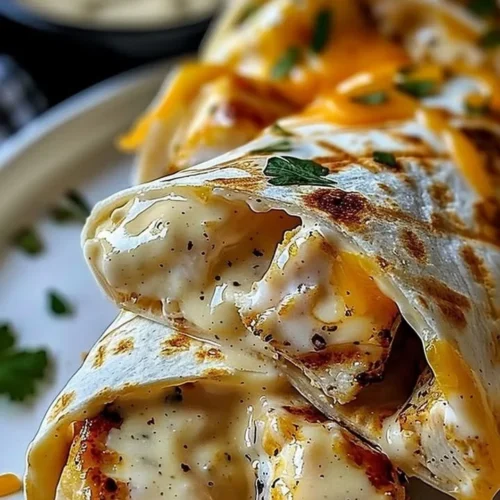 Cheesy Garlic Chicken Wraps on a plate ready to eat