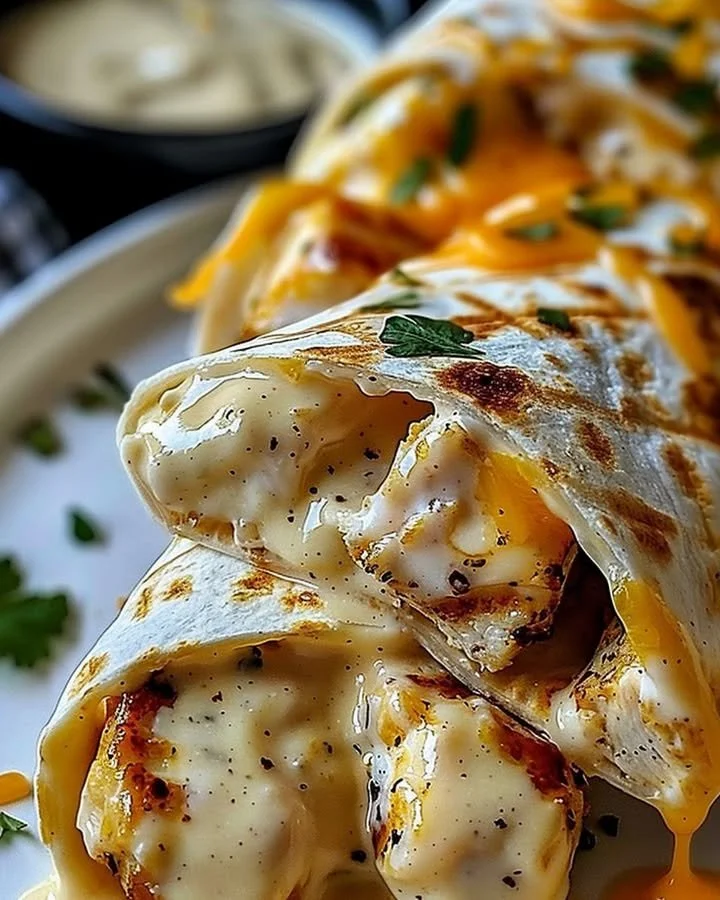 Cheesy Garlic Chicken Wraps on a plate ready to eat