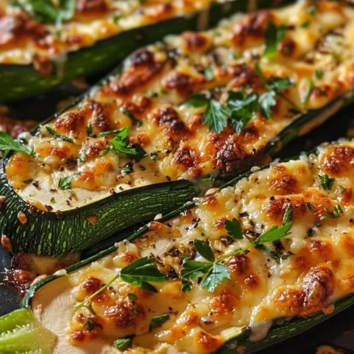 Cheesy garlic zucchini steaks garnished and ready to serve