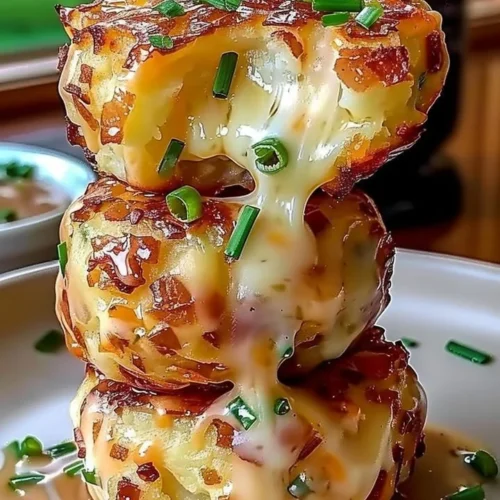 Cheesy mashed potato puffs served on a plate with herbs