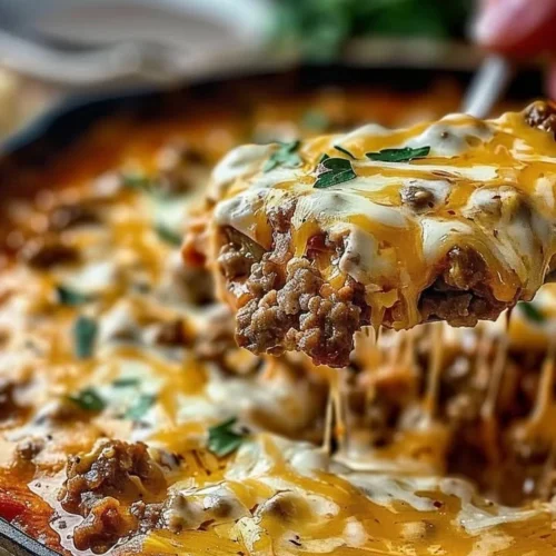 Delicious cheesy sausage dip served in a bowl with tortilla chips on the side.