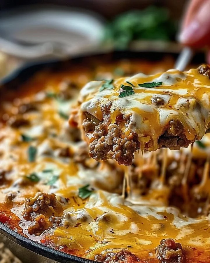 Delicious cheesy sausage dip served in a bowl with tortilla chips on the side.