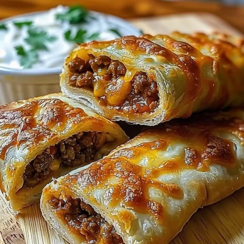 Delicious cheesy taco sticks served on a plate with dipping sauce.