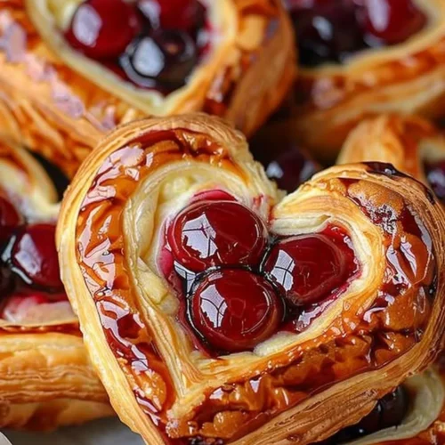 Freshly baked Cherry Cheese Danish pastry with cherries and cream cheese filling