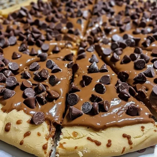 Chocolate Chip Cookie Dough Pizza served hot and fresh with chocolate chips and dough