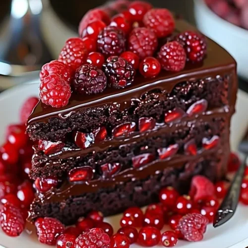 Chocolate Raspberry Truffle Cake with rich chocolate layers and raspberry filling