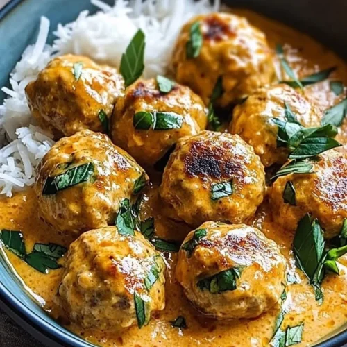 Coconut Chicken Meatballs served with a tropical garnish