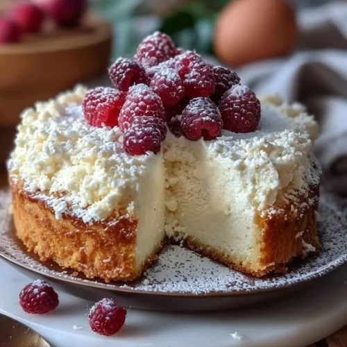 Delicious Coconut Ricotta Cream Cake garnished with fresh coconut flakes.