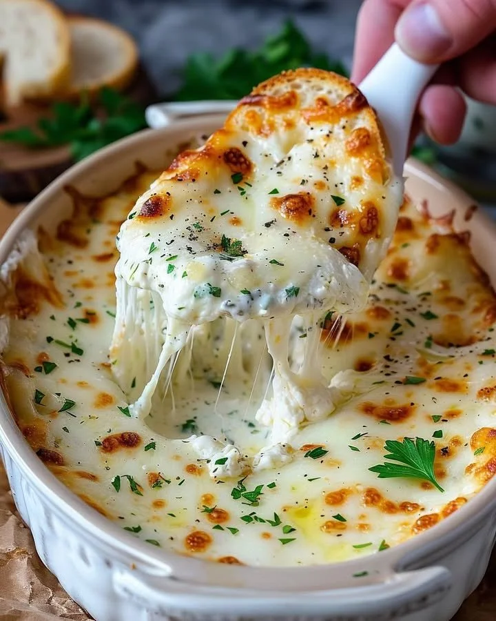 Delicious smoked mozzarella fondue inspired by Olive Garden, served with bread