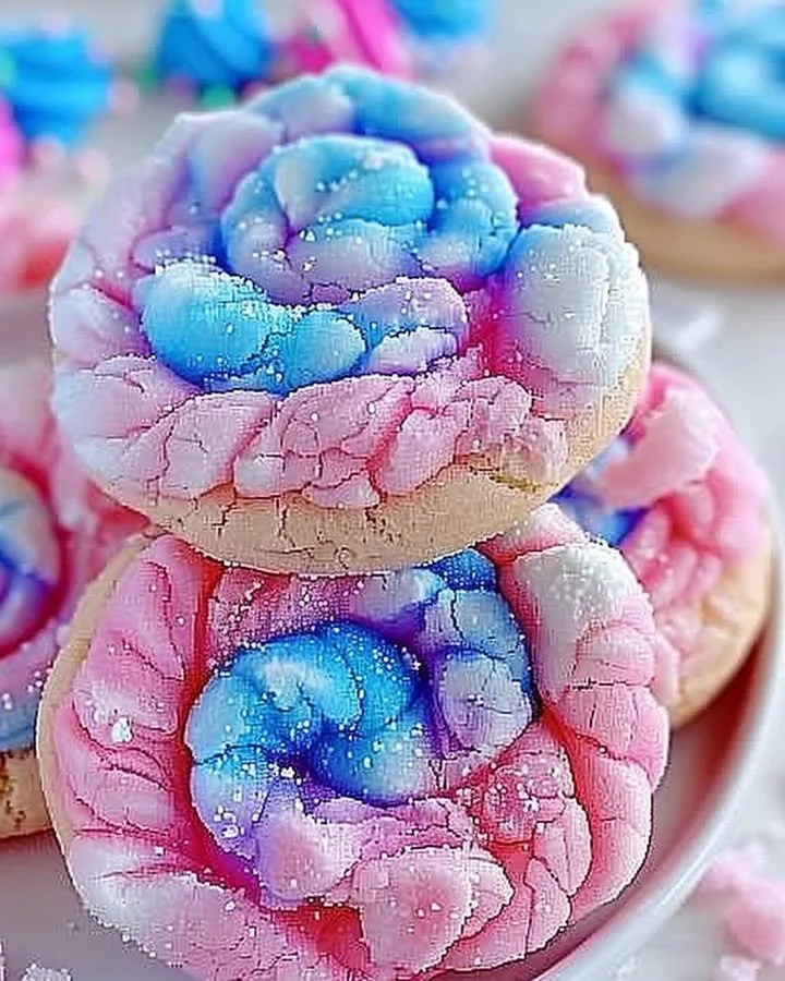 Delicious homemade cotton candy cookies on a plate