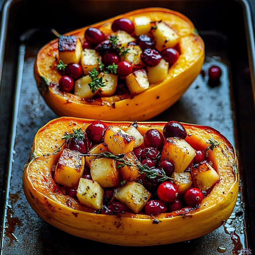 Cranberry apple twice-baked sweet potatoes garnished and ready to serve.