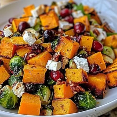 Cranberry-glazed roasted butternut squash salad served in a bowl