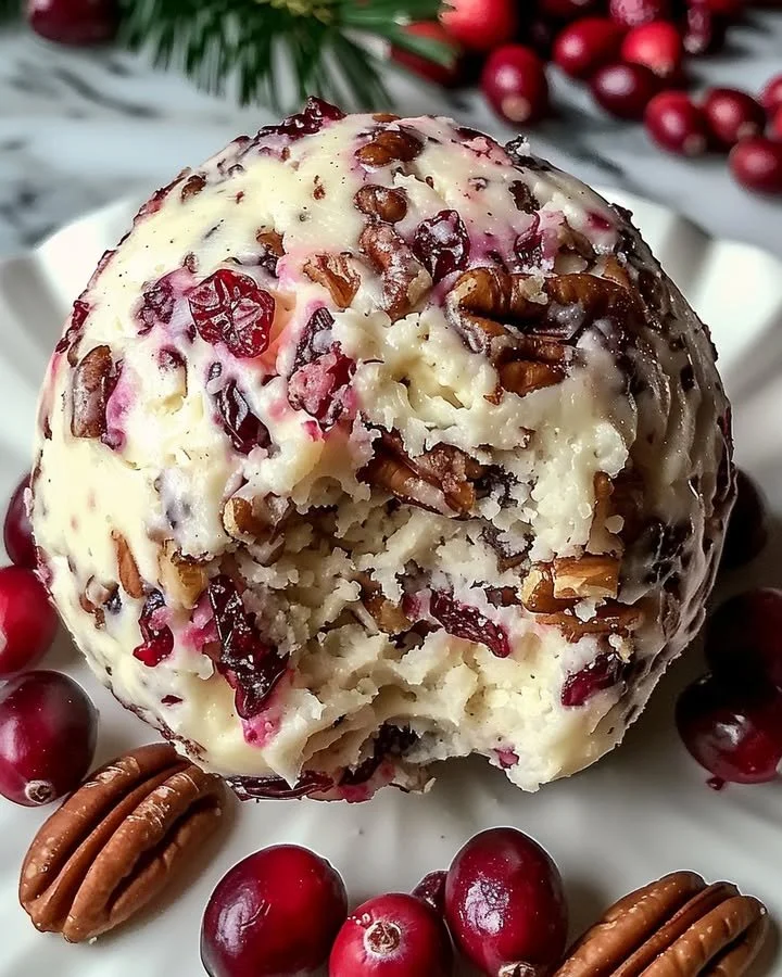 Cranberry Pecan Cheese Ball served on a festive platter