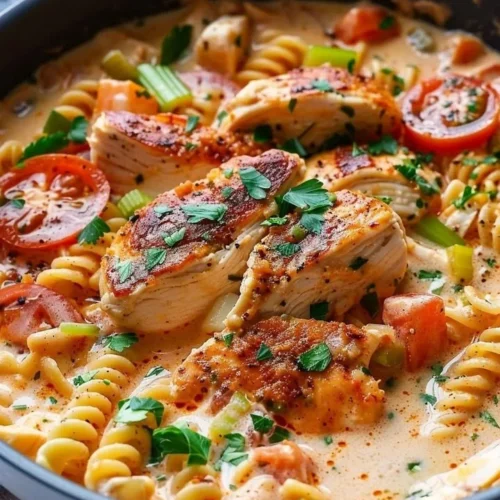Creamy Cajun Chicken Pasta topped with spices and herbs