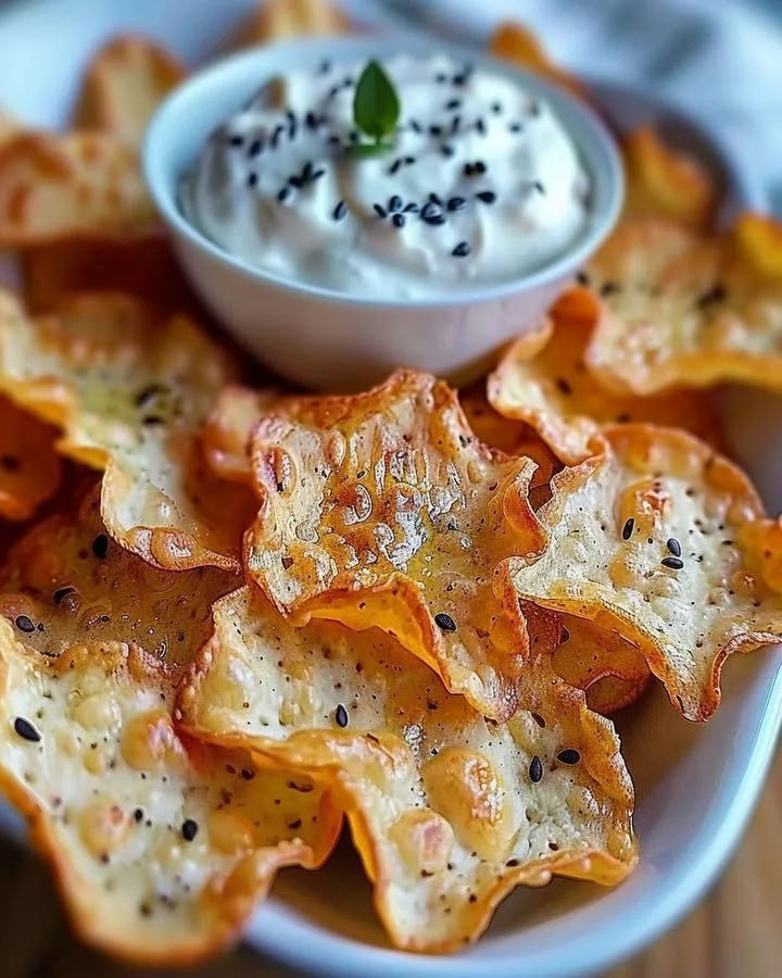 Crispy cottage cheese chips on a plate, a healthy snack option