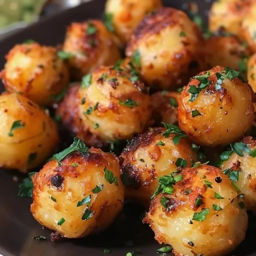 Crispy garlic potato pops served in a bowl, golden and delicious.