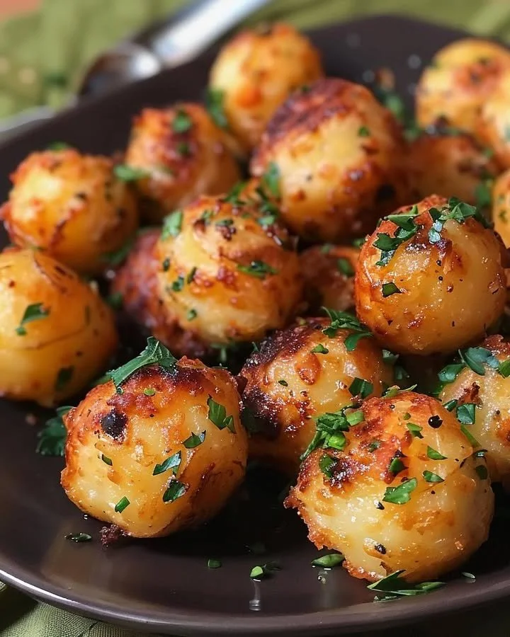 Crispy garlic potato pops served in a bowl, golden and delicious.