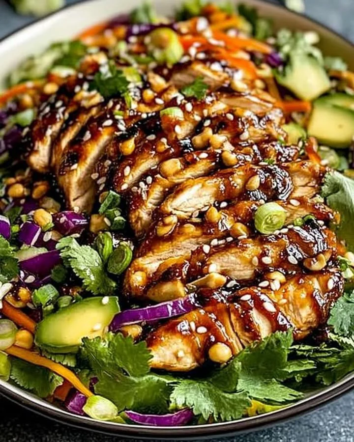 Crunchy Asian Sesame Chicken Salad with vibrant veggies and sesame dressing.