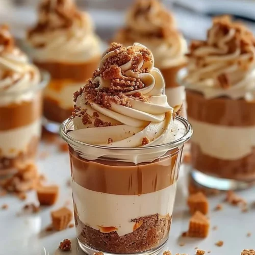 Decadent Biscoff layered cheesecake cups dessert in glass
