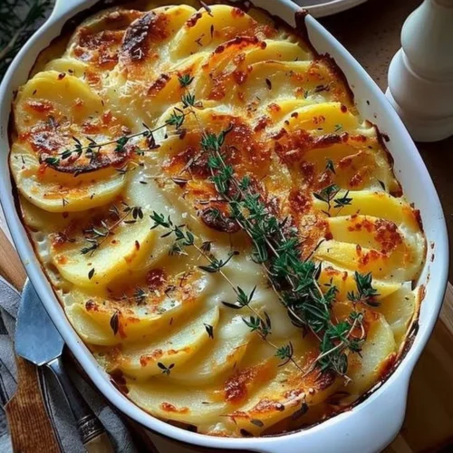 Decadent creamy potato bake dish, perfect for cozy dinners.