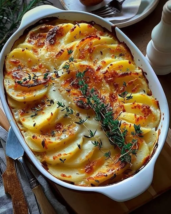 Decadent creamy potato bake dish, perfect for cozy dinners.