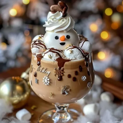 Delicious Dirty Snowman Baileys ice cream cocktail served in a festive glass