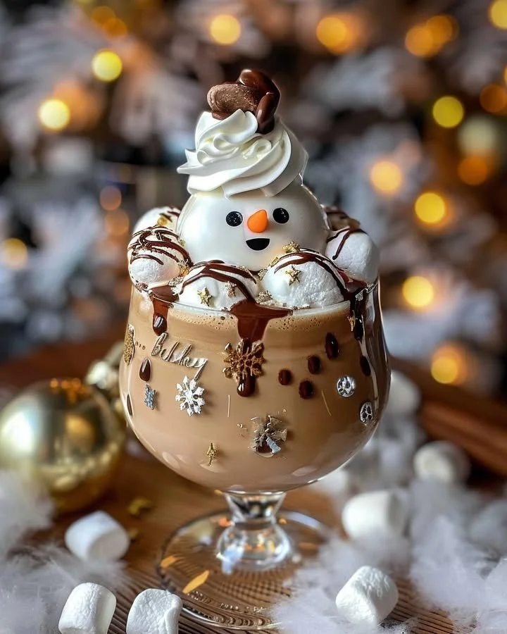 Delicious Dirty Snowman Baileys ice cream cocktail served in a festive glass