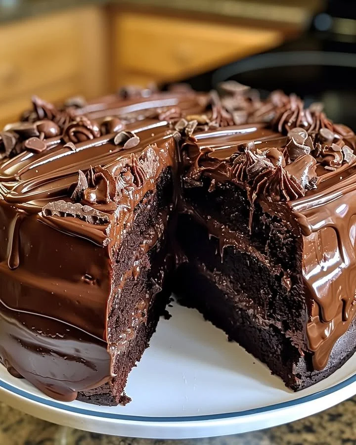 Delicious double chocolate Coca-Cola cake slice on a plate