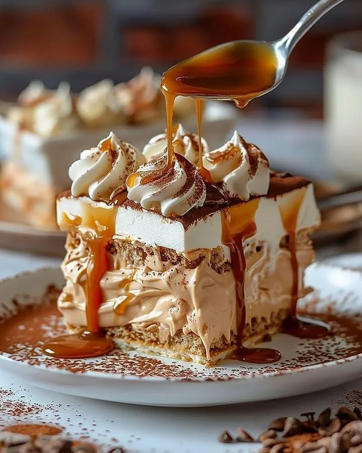 Delicious Dulce de Leche Tiramisu dessert layered with coffee and caramel