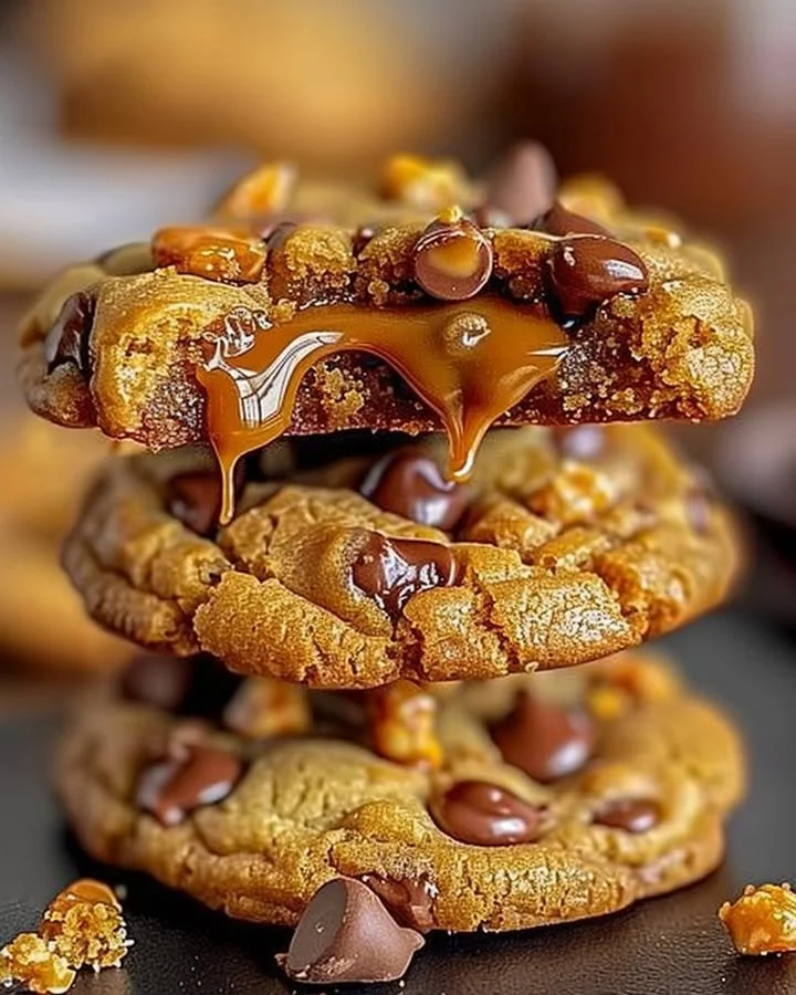 Delicious Butterfinger caramel crunch cookies with chocolate chunks and crunchy bits.