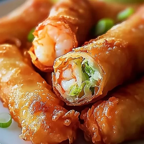 Crispy shrimp egg rolls filled with cabbage served on a plate