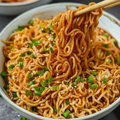 Easy saucy ramen noodles with thick flavorful sauce in a bowl
