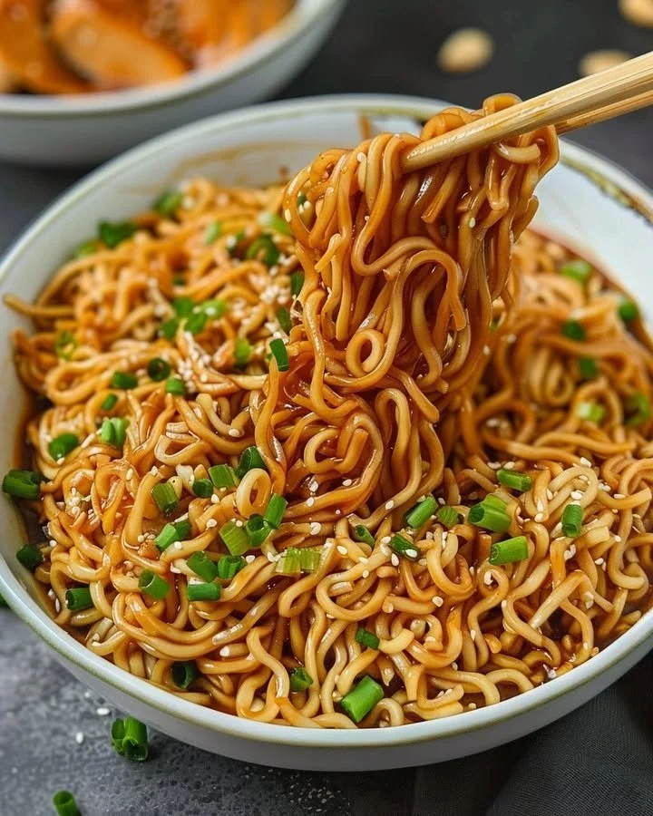 Easy saucy ramen noodles with thick flavorful sauce in a bowl
