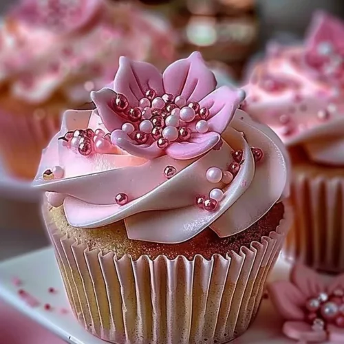 Elegant pink buttercream cupcakes decorated for a special occasion
