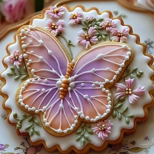 Beautifully decorated Floral Butter Cookies with Royal Icing on a plate.