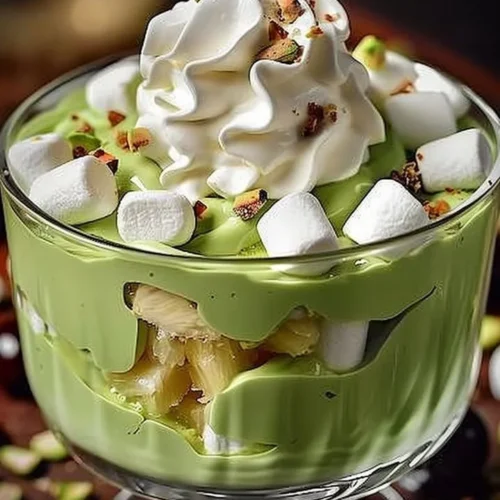 Fluffy Pistachio Pudding and Pineapple Delight dessert in a bowl
