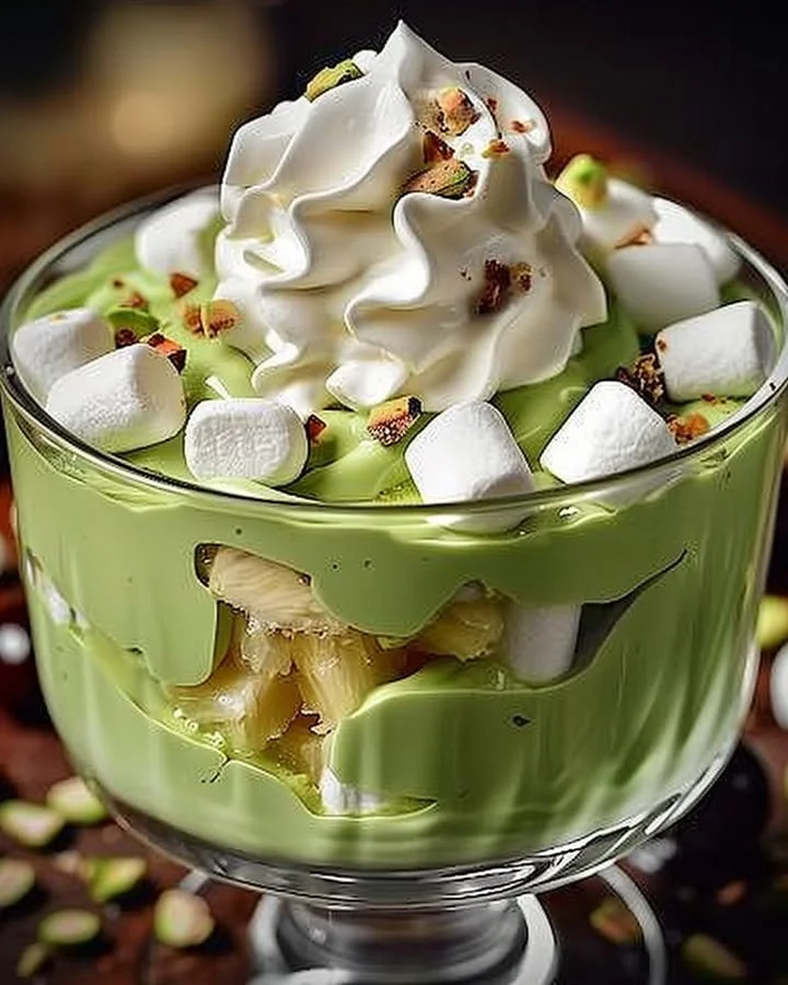 Fluffy Pistachio Pudding and Pineapple Delight dessert in a bowl