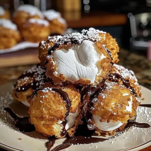 Fried S'mores Bombs with chocolate and marshmallow filling