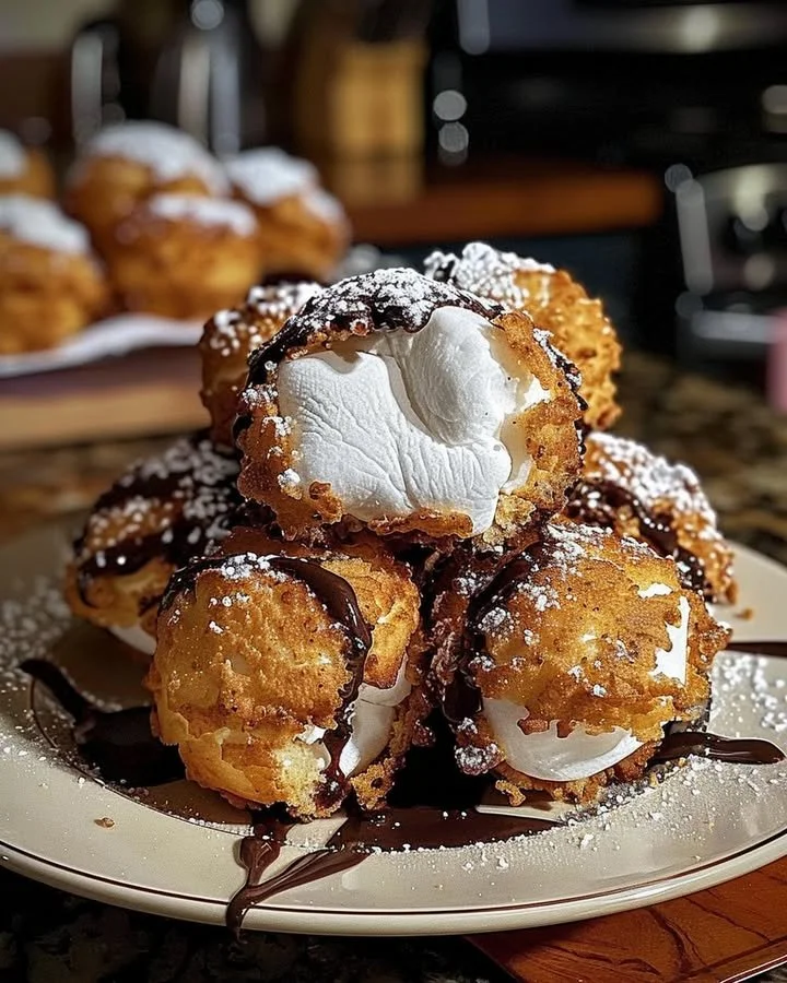 Fried S'mores Bombs with chocolate and marshmallow filling